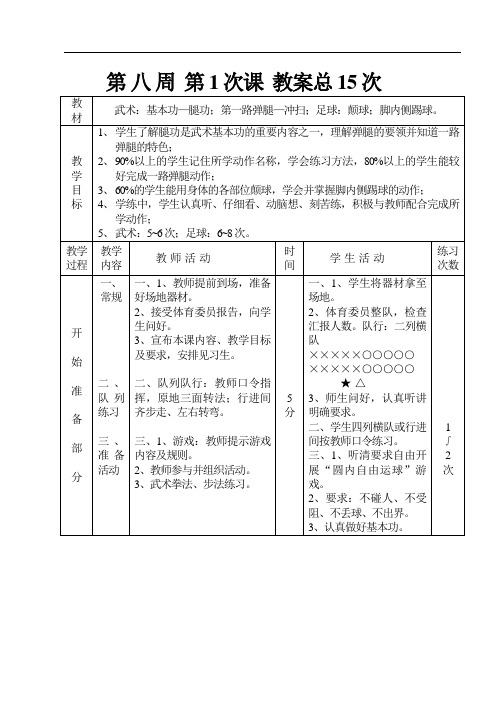 初中体育教学案第八周第1次课教案总15次