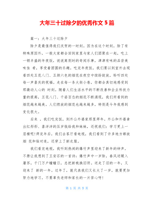 大年三十过除夕的优秀作文5篇