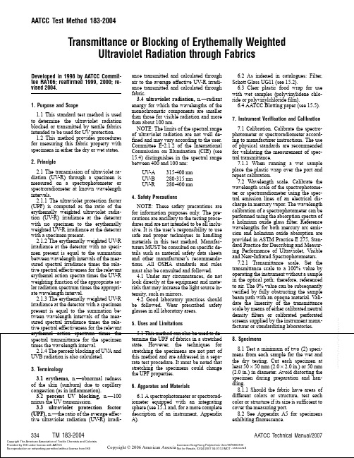 AATCC 183-2004 紫外辐射通过织物的透过或阻挡性能(英)