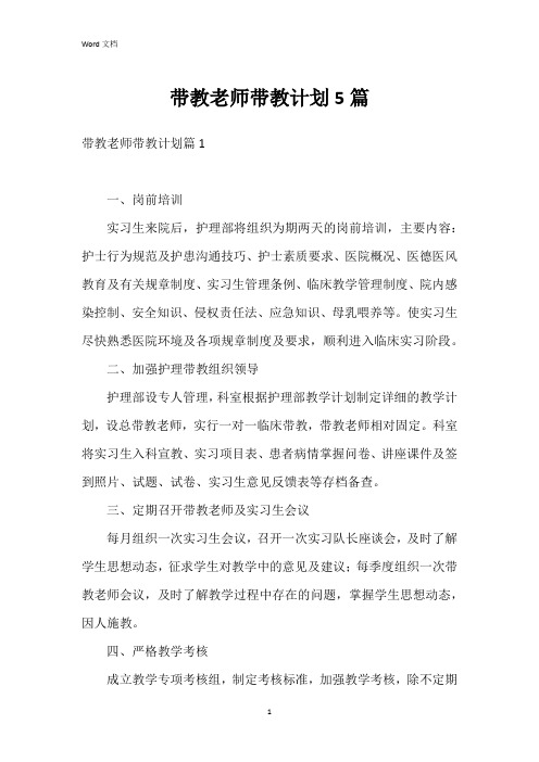 带教老师带教计划5篇