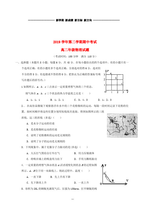 高二物理下学期期中试题 新版新人教版