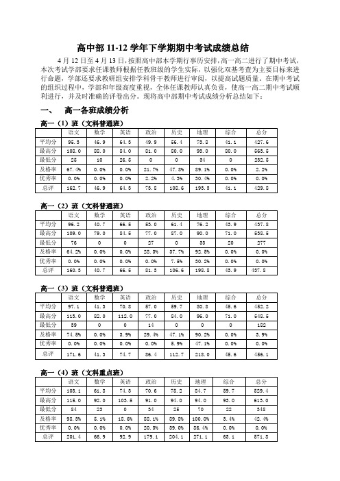 高中部期中考试总结