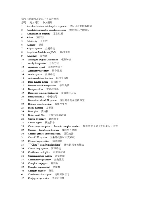 信号及系统常用词汇中英文对照表