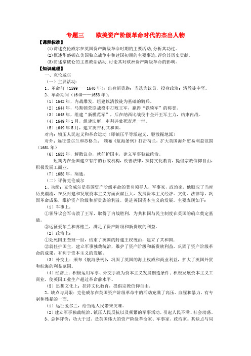 高中历史 专题三 欧美资产阶级革命时代的杰出人物教案 人民版选修4