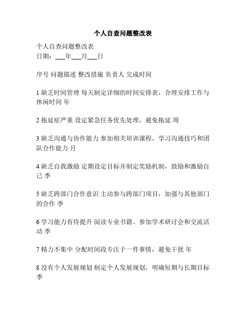 个人自查问题整改表