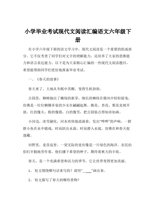 小学毕业考试现代文阅读汇编语文六年级下册