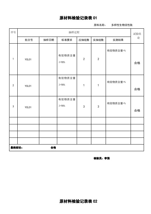 原材料抽样检验记录表