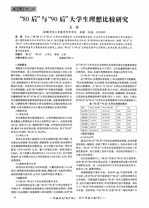 “80后”与“90后”大学生理想比较研究