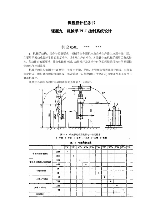 机械手PLC控制系统设计任务书