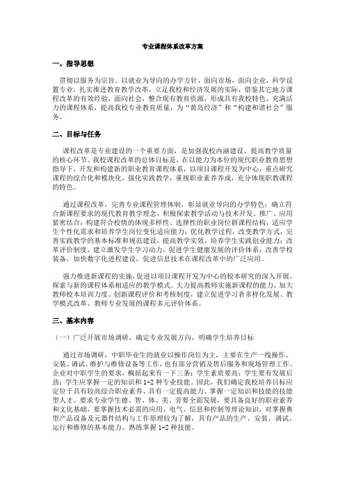 中职学校专业课程体系改革方案