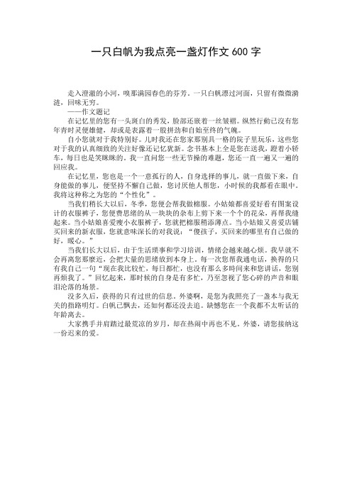 一只白帆为我点亮一盏灯作文600字