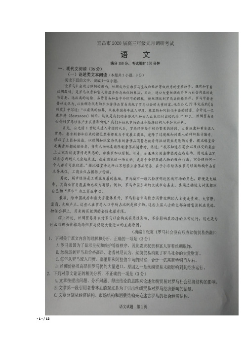 2020年1月湖北省宜昌市2020届高三上学期1月调期末调研考试语文试卷及答案