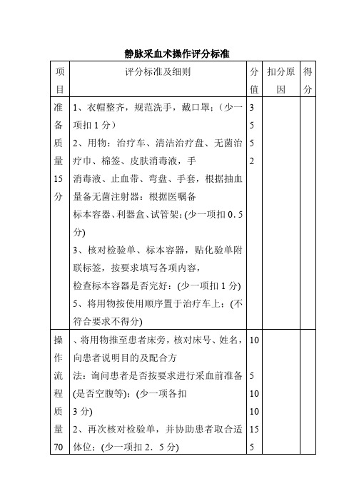 静脉采血术操作评分标准