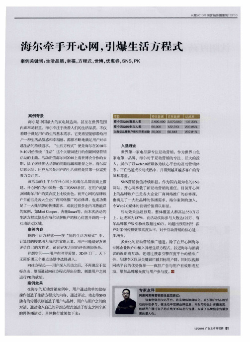 海尔牵手开心网,引爆生活方程式