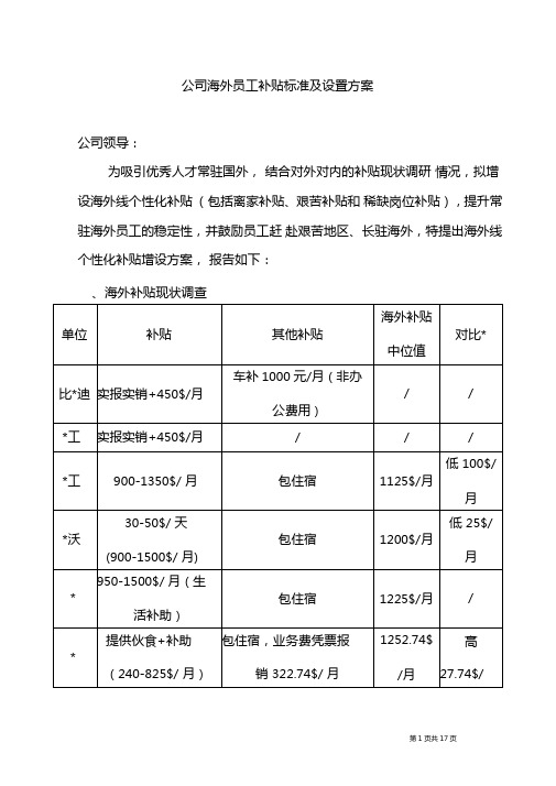 公司海外员工补贴标准及设置方案