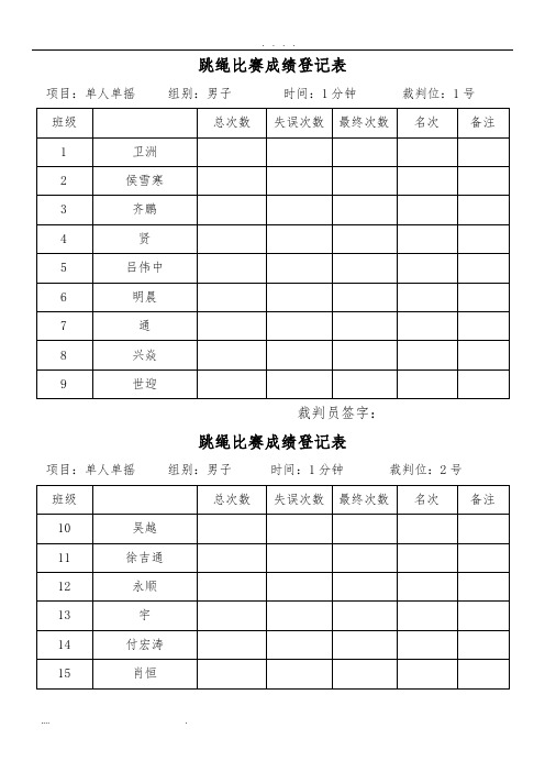 跳绳比赛成绩登记表