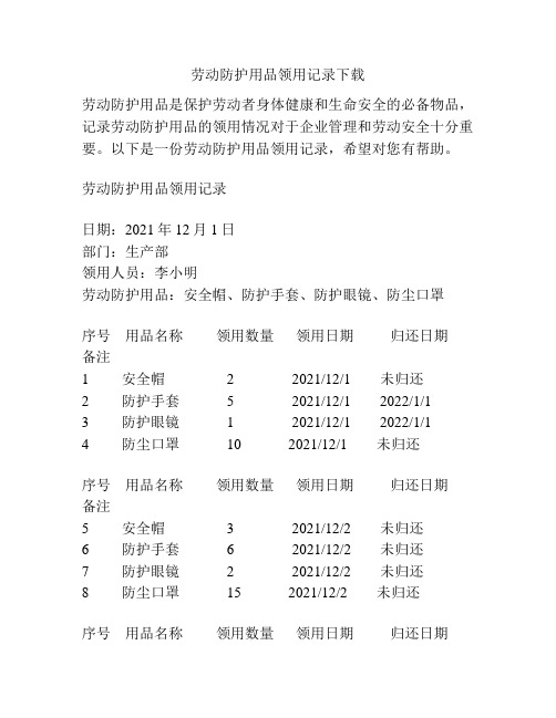 劳动防护用品领用记录下载