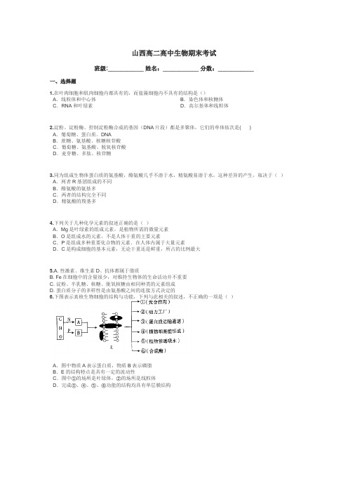 山西高二高中生物期末考试带答案解析
