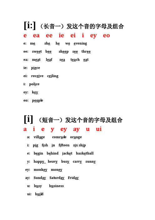 英语音标及字母组合发音对照(精心排版,可直接打印)