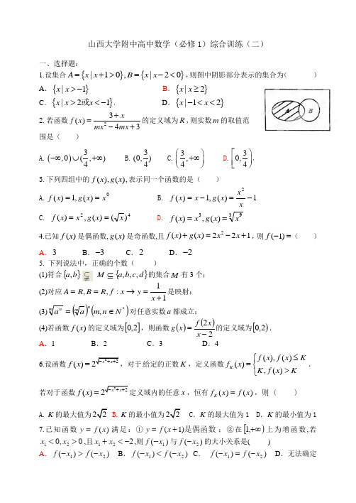 山西大学附中必修一综合训练2