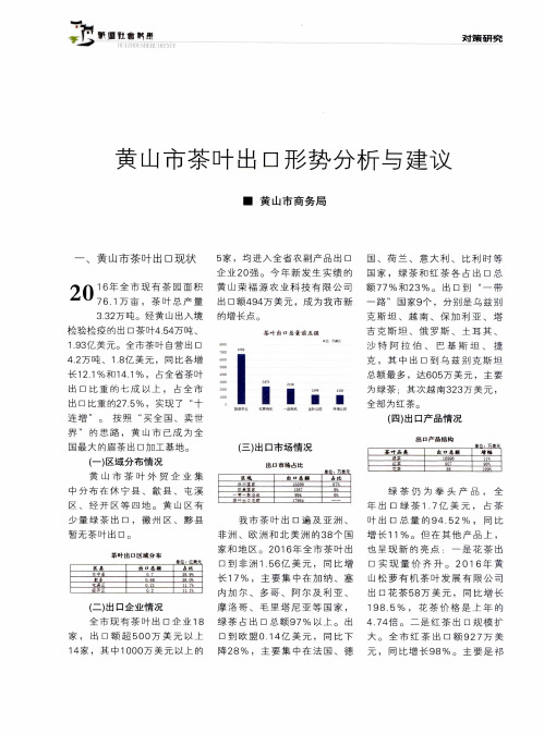 黄山市茶叶出口形势分析与建议