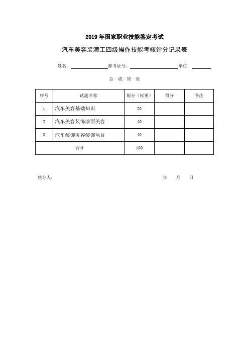 汽车美容装潢工四级实操MRZHSCST4007