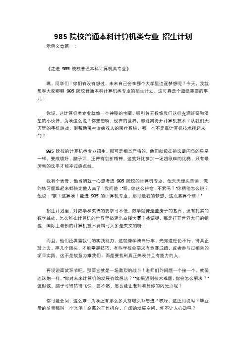 985院校普通本科计算机类专业 招生计划