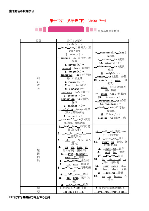 [推荐学习]中考英语命题研究第一编教材同步复习篇第十二讲八下Units7_8精讲试题