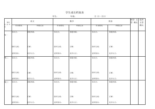 培训机构晚托成长记录表