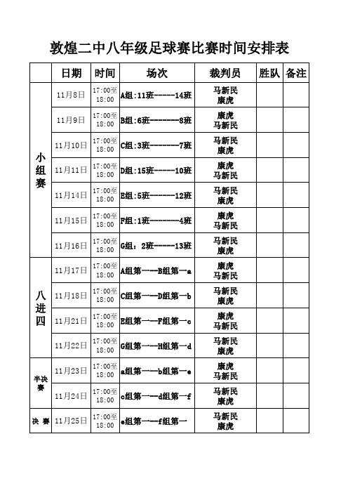 第四届八年级五人制足球联赛场次表