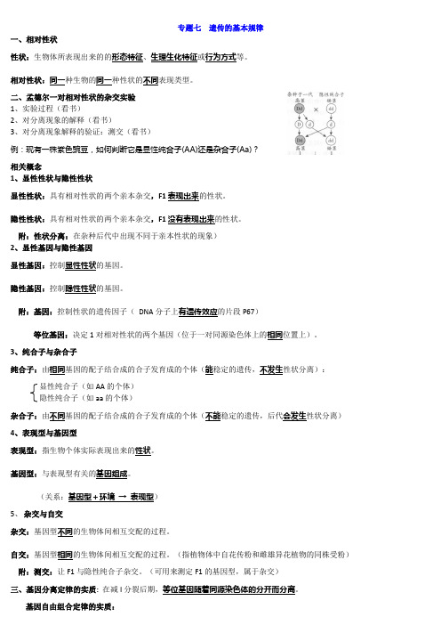 广东省高中生物学业水平考试专题七遗传的基本规律