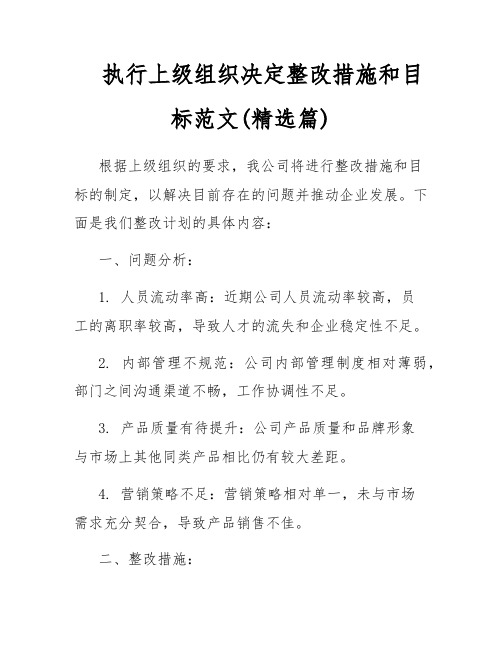 执行上级组织决定整改措施和目标范文(精选篇)