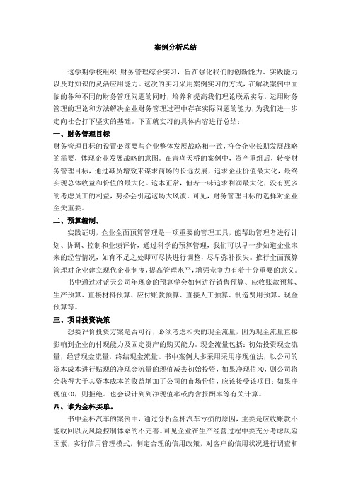 财务管理 案例分析总结  财管报告