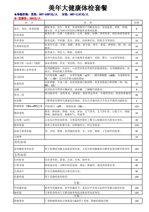 美年大健康促销套餐