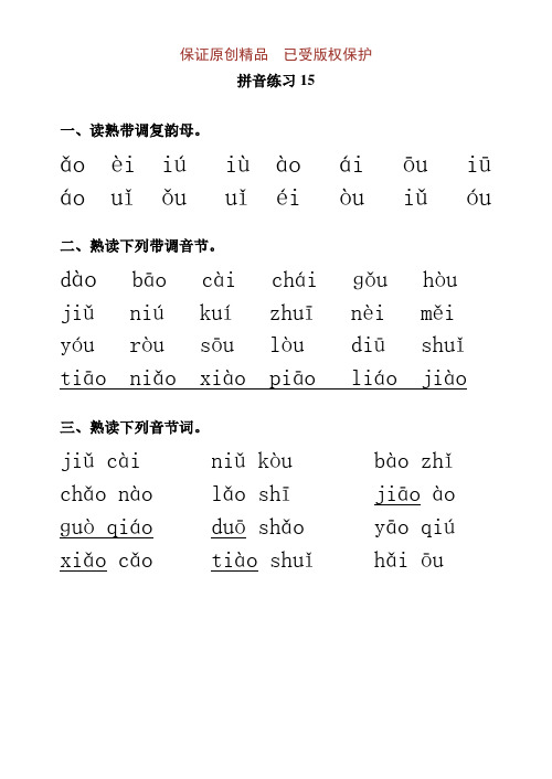 一年级上册语文试卷-拼音练习15(aoouiu2)