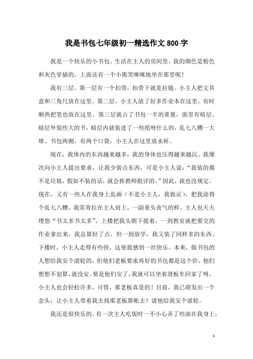 我是书包七年级初一精选作文800字