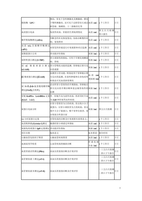 生化检测项目大全