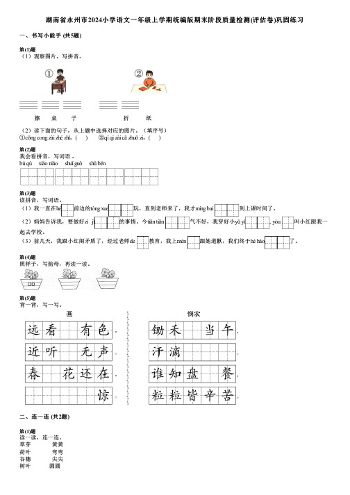 湖南省永州市2024小学语文一年级上学期统编版期末阶段质量检测(评估卷)巩固练习