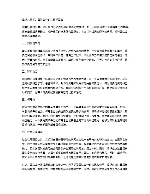 组织心理学：团队合作的心理学基础