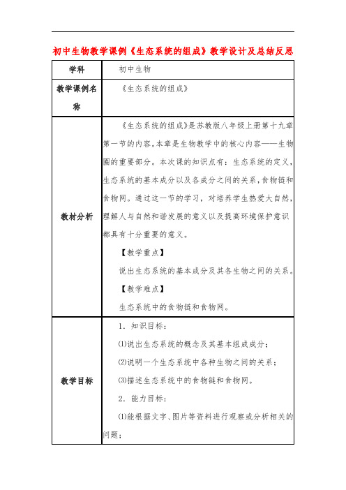 初中生物教学课例《生态系统的组成》课程思政核心素养教学设计及总结反思