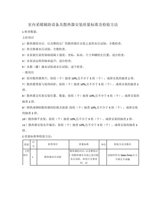 室内采暖辅助设备及散热器安装质量标准及检验方法