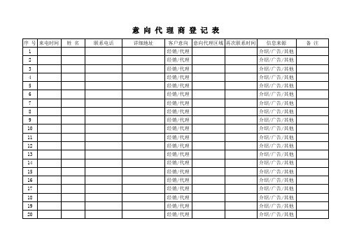 意向代理商登记表