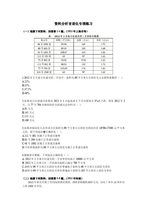 资料分析言语化专项练习2019