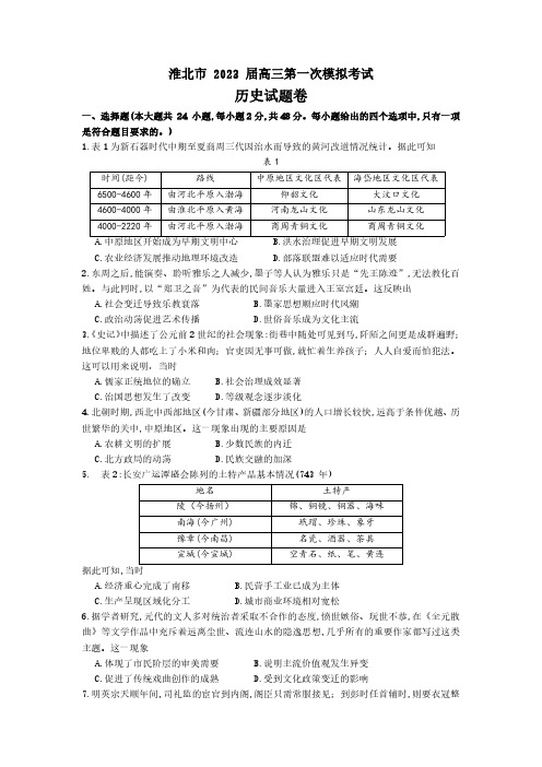 安徽省淮北市2023届高三下学期一模试题(2月)历史 含答案