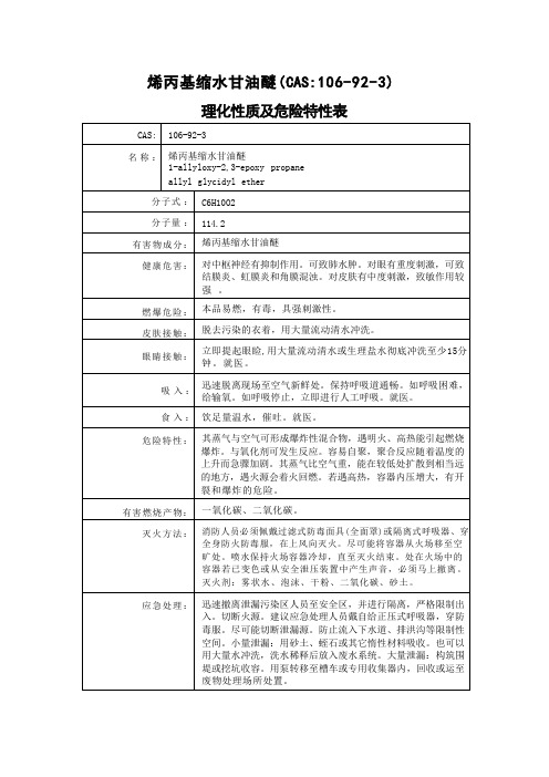 烯丙基缩水甘油醚(CAS：106-92-3)理化性质及危险特性表