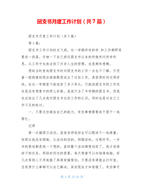 团支书月度工作计划(共7篇)