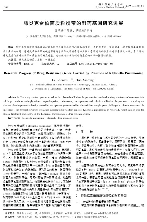 肺炎克雷伯菌质粒携带的耐药基因研究进展