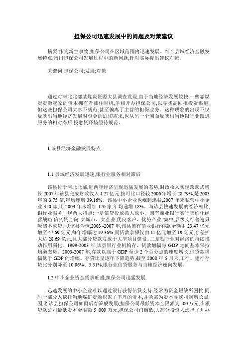 担保公司迅速发展中的问题及对策建议