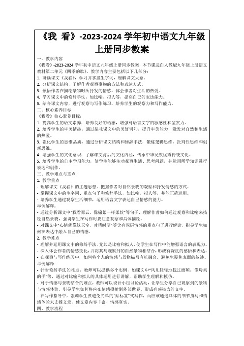 《我看》-2023-2024学年初中语文九年级上册同步教案