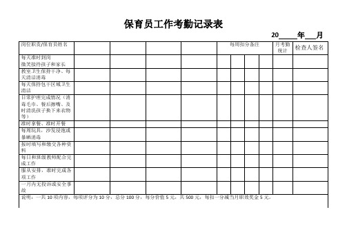 保育员工作考勤记录表